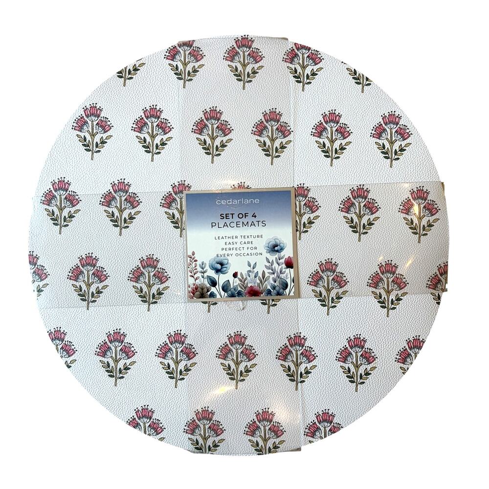 Cedarlane Pink Floral Placemats 15in Round Easy Care Set of 4 NEW